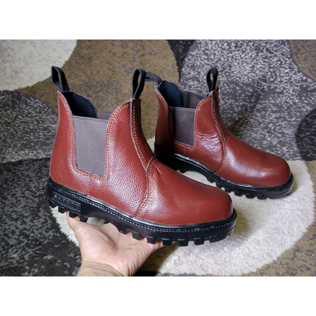 Sepatu Safety Boots Slop Original Ujung Besi Septy Slip On Boot Kerja Lapangan Proyek Spatu Septi Kulit Asli