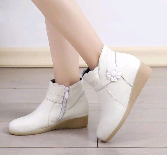 sepatu wedges boot wanita genuine leather kulit sapi asli anti slip soft import