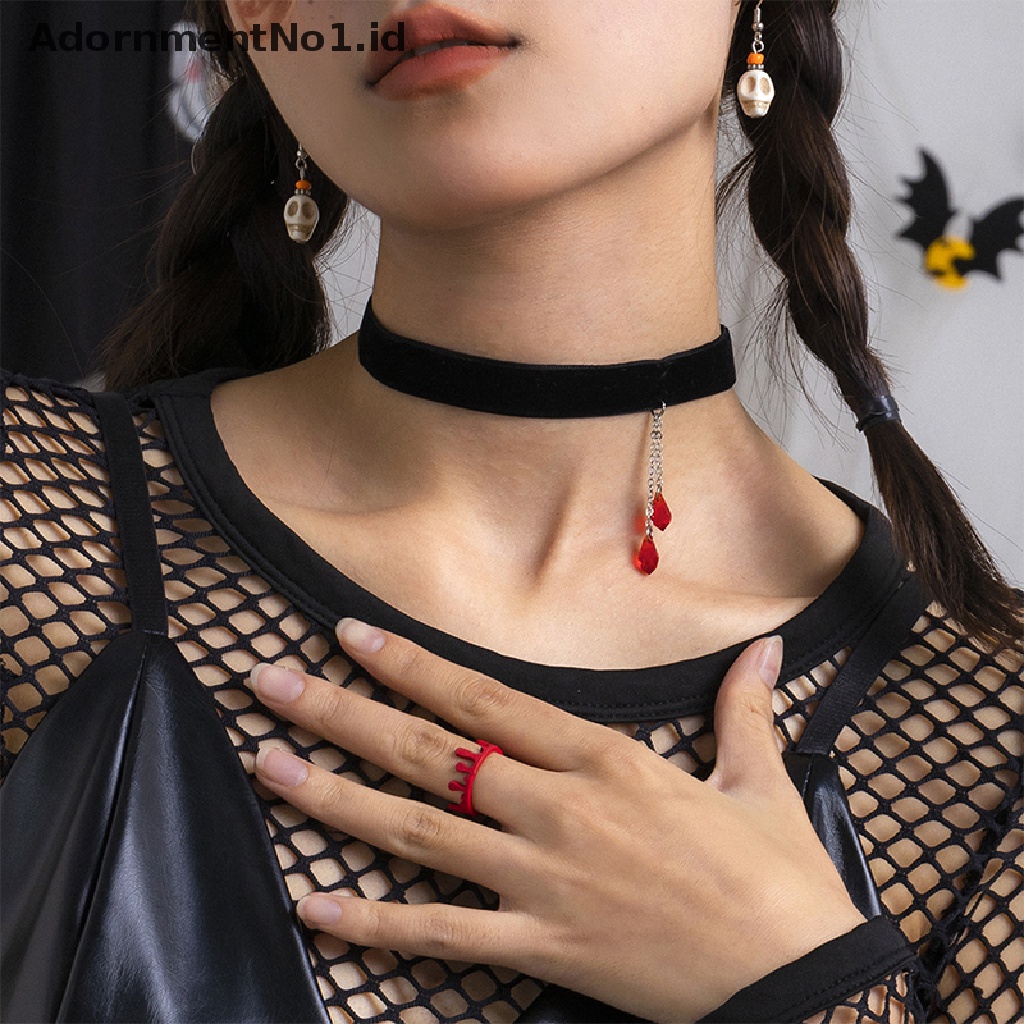 Kalung Choker Manik-Manik Mutiara Pola Darah Gaya Gotik No1 Untuk Hadiah Perhiasan Pesta Halloween Wanita