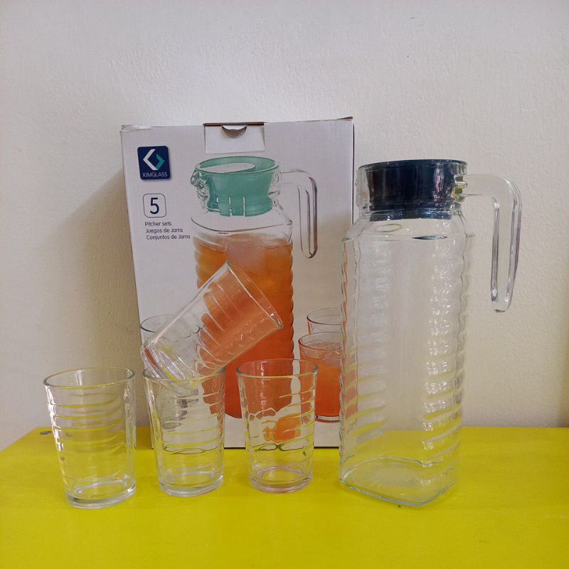 KIMGLASS PITCHER TEKO SET KACA ISI 5 PCS (1 TEKO + 4 GELAS)-SOUVENIR KADO PITCHER TEKO GELAS SET