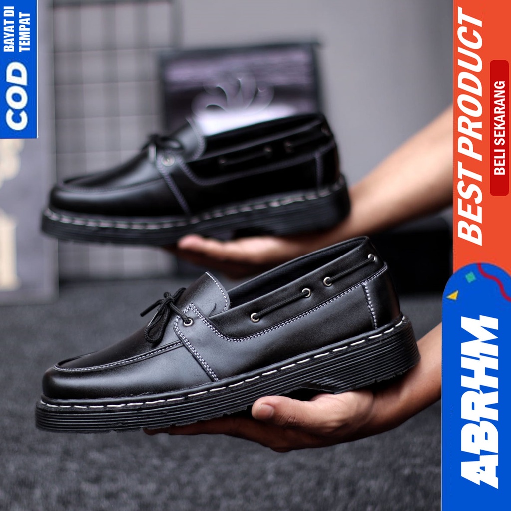 Sepatu Loafers Docmart Formal Pantofel Kerja Pria Hitam Abrhm Dominic