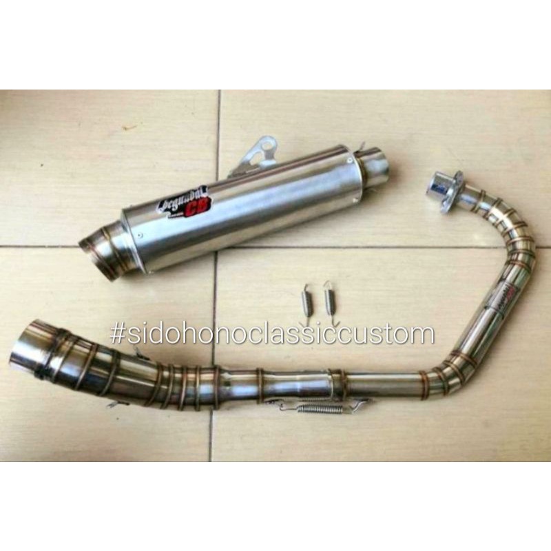 Knalpot racing dor merk BEGUNDAL CB model bulat full stenlis las cacing pnp CB GL GL100 megapro