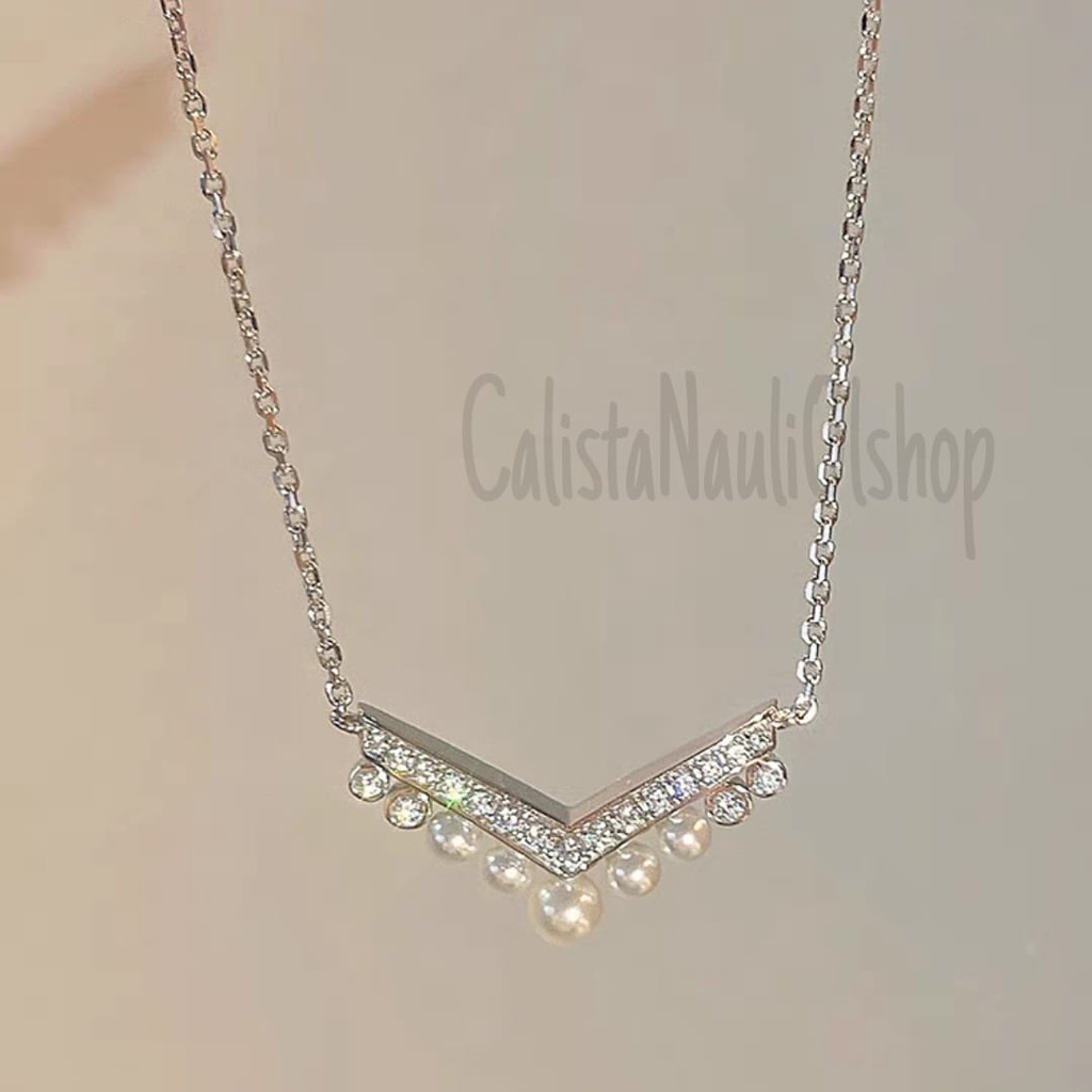 KALUNG TITANIUM VUJI CANTIK MUTIARA PERMATA PERHIASAN EMAS KOREA ANTI KARAT DAN ANTI LUNTUR