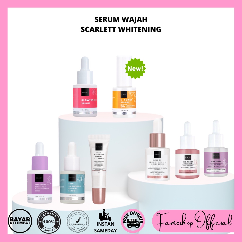 SCARLETT WHITENING SERUM C-POWER BRIGHTLY ACNE GLOWTENING RETINOL NIACINAMIDE EYE SERUM BRIFIDA by Felicya Angelista / Serum Wajah Muka Berjerawat Normal Glowing Murah Original BPOM