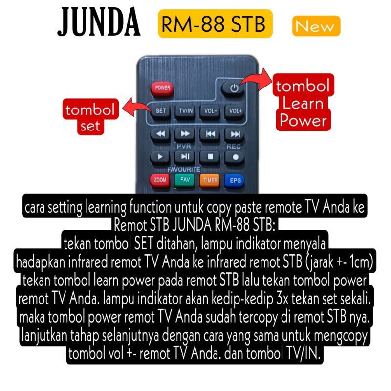 Remote Universal Remote Set Top Box DVB-T2 STB JUNDA RM-88 New Bisa pairing