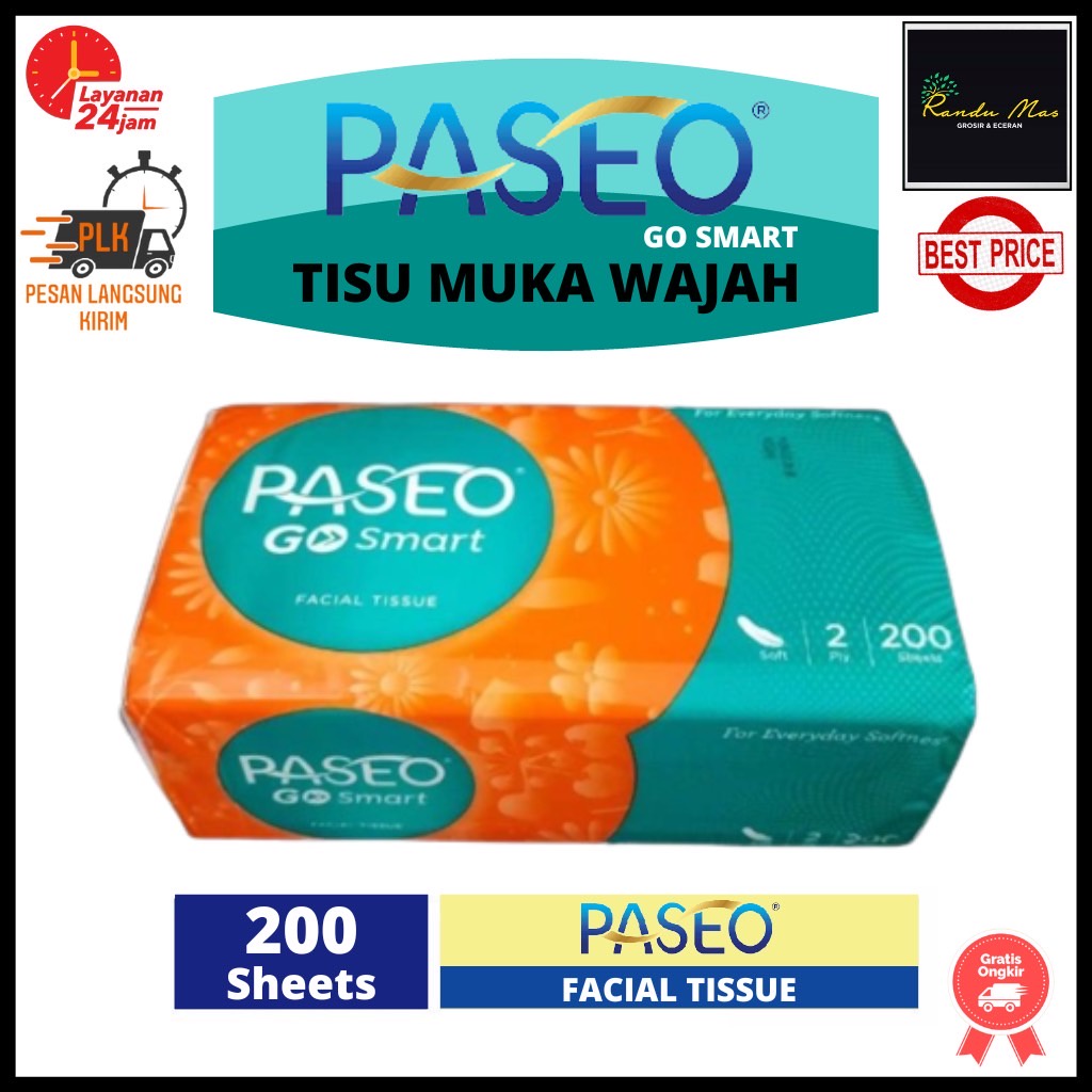 PASEO Go Smart Tissue 200 sheets 2ply Facial Tissue Tisu Wajah Super Lembut