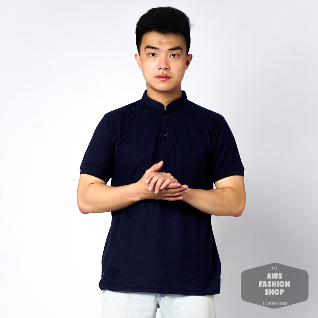 819 Kaos Polo Pria Polo Shirt Kerah Shanghai Lengan Pendek Warna Biru Navy Blue Casual Tersedia Ready Sampai Size JUMBO BIG SIZE XXL XXXL