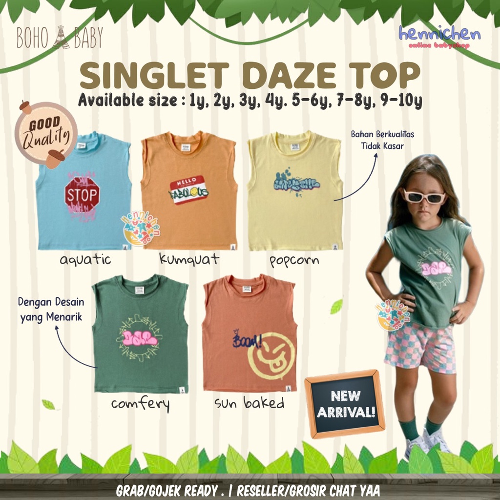 BOHOPANNA SINGLET DAZE TOP ATASAN BAJU ANAK SINGLET BOHOBABY BAJU ANAK UNISEX 1 - 10 TAHUN