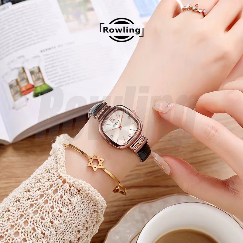 Rowling (Jam-77) Jam Tangan Wanita O.U.K.J Jam Tangan Wanita Quartz dengan Strap kulit Sintetis Import