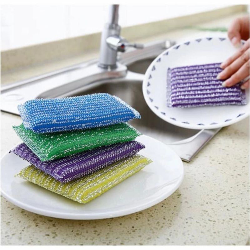Spons Cuci Piring Warna Warni Spon Sponge Sabut Jaring Alat Diswashing Dapur