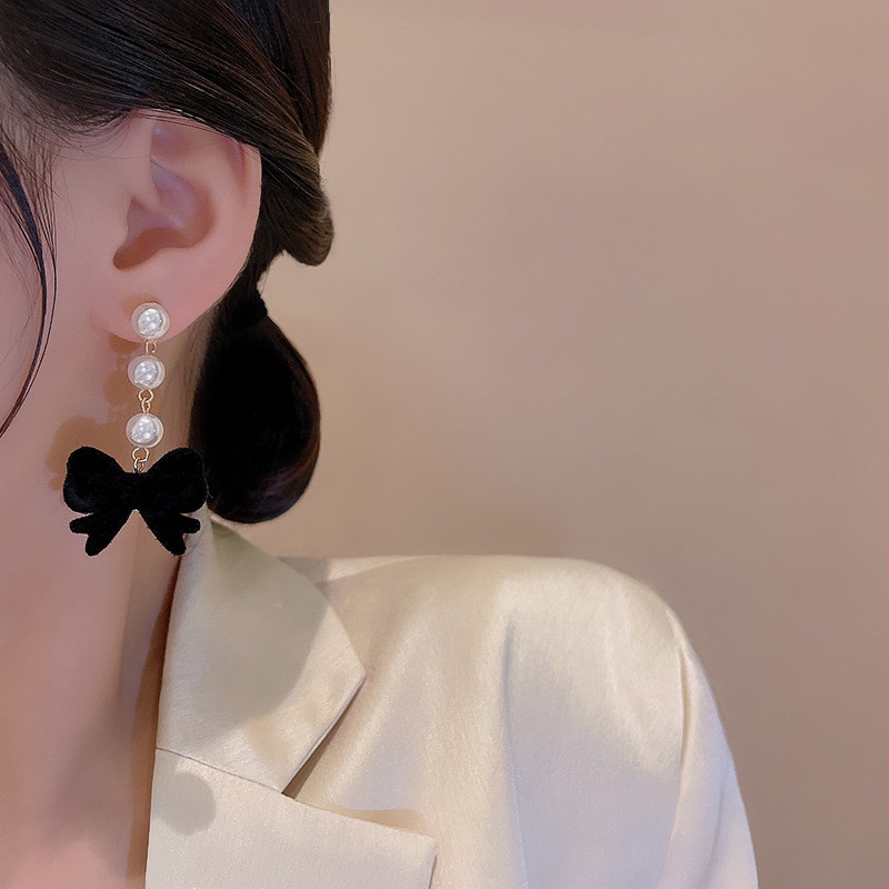 Anting Tusuk Sterling Silver 925 Model Pita Dengan Mutiara Mewah Untuk Wanita