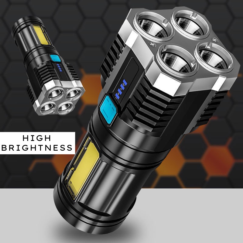 SENTER PORTABLE 4 LED + COB LIGHT SUPER TERANG L-S03 / SENTER PENERANGAN JARAK JAUH 4 MODE MATA LAMPU / SENTER LED 4 MATA