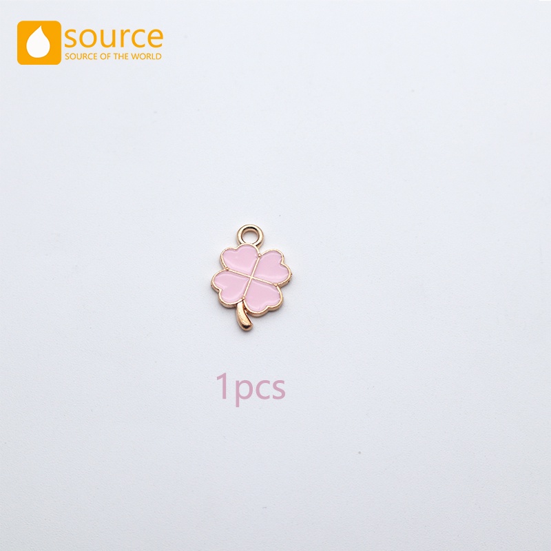 8pcs Liontin Kalung Gelang Bentuk Daun Clover Warna Pink Bahan Alloy Untuk Aksesoris Pakaian Wanita