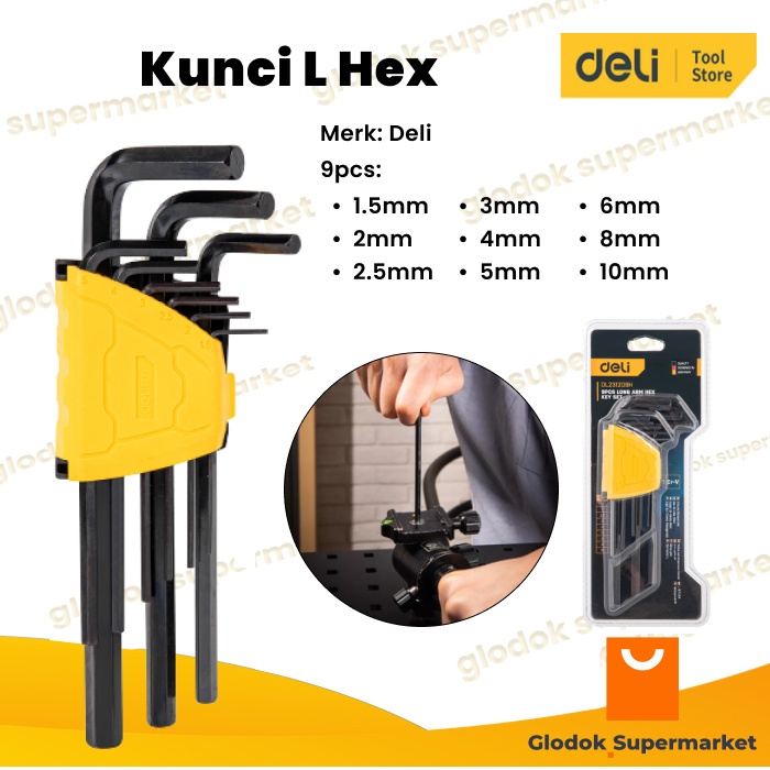 Kunci L Hex Deli 9pcs Long Arm Hexagonal DL231209H