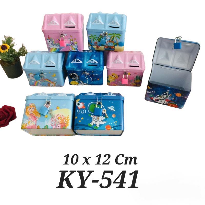 CELENGAN FANCY LUCU KARAKTER 3D / Celengan Kaleng Rumah Kunci Gembok / SOUVENIR ULANG TAHUN ANAK