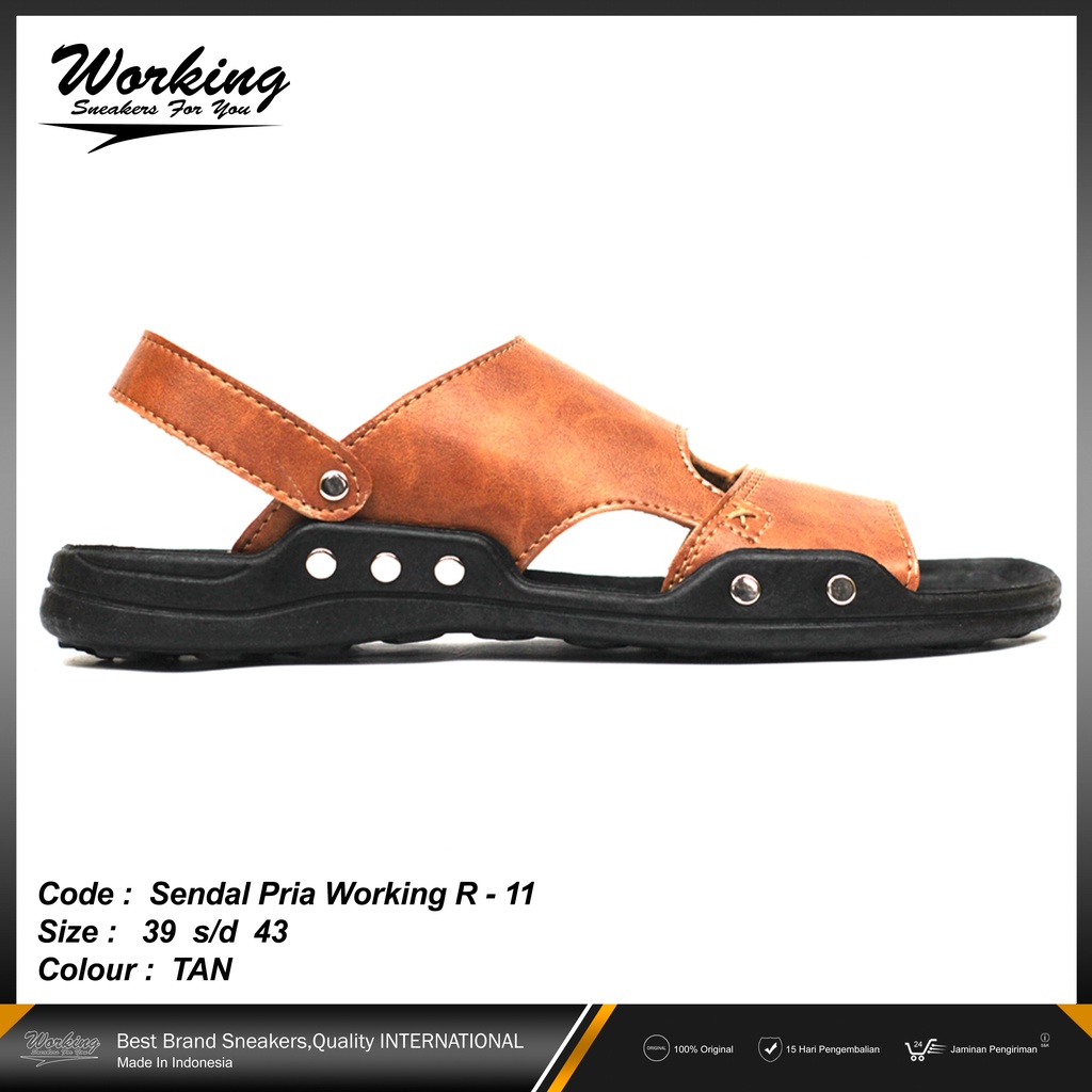Sandal Kulit Pria Original Working R-11 Terbaru Nyaman Dipakai