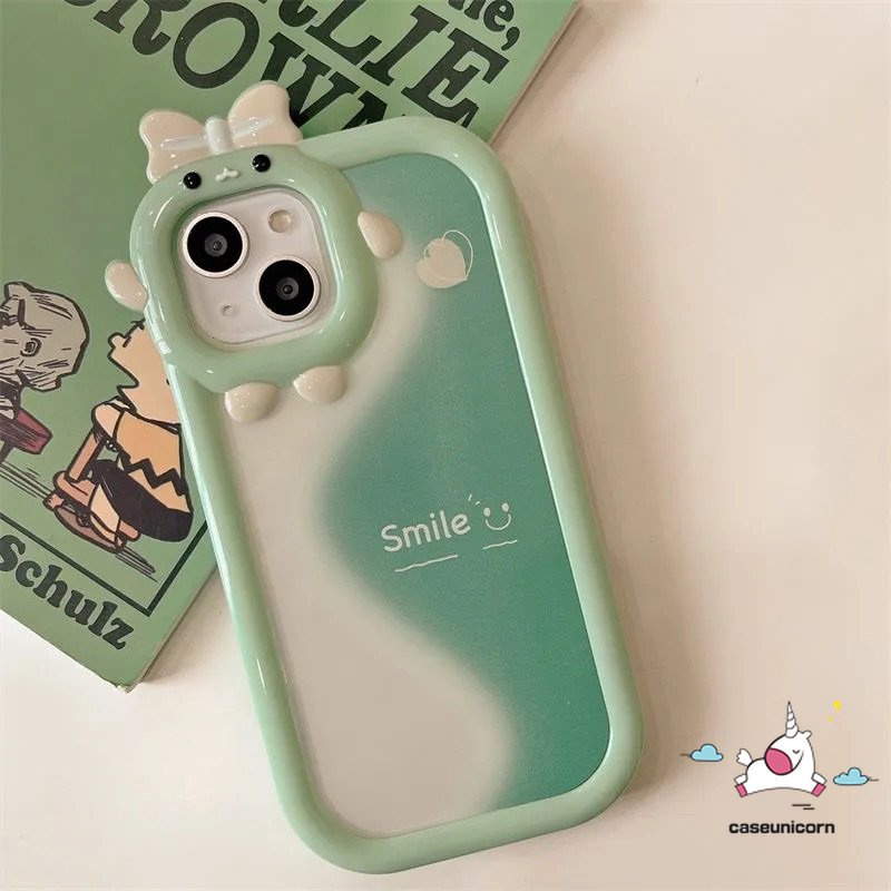 Smile Case Realme C33 9 8 8pro 7 8i 9pro+C25 C15 5 6i 9i 5s 5 7i C25s C12 C31 C21Y C30 C25Y C11 C35 C21 C2 C1 C3 C17 Hijau Splicing Lovely 3D Bow Little Monster Lens Soft Case Tempat Kotak Makan