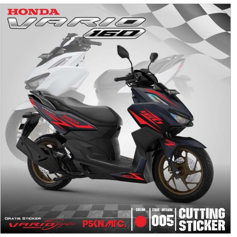 Cutting Sticker Honda new vario 160 2022 Sporty body hitam Sticker merah