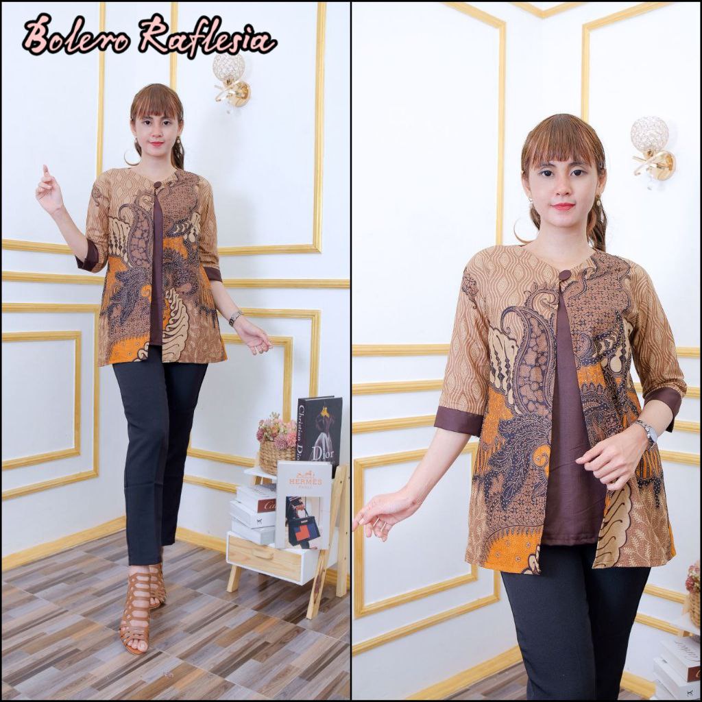 Blues Batik Wanita Modern kerja kantor - Atasan Batik Wanita size M L XL XXL