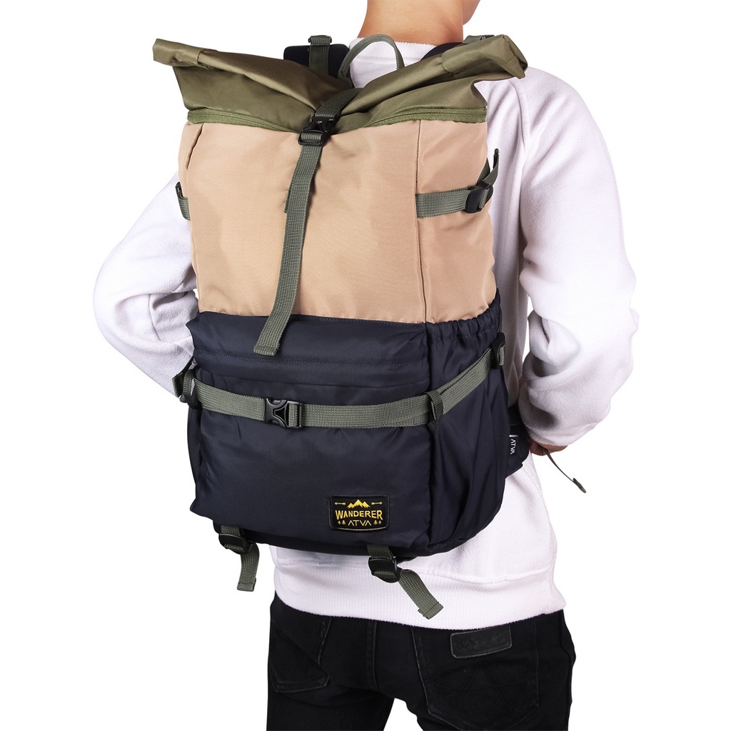 SAVANA JADE ORIGINAL x ATVA Tas Ransel Outdoor Casual Pria Wanita Daily Backpack Kuliah Kampus Sekolah Tas Punggung Laptop Ukuran Besar 14 15 16 Inch Traveling Carrier Bagpack Rolltop Adventure Daypack Premium Roll Top Travel Bag Terbaru Kekinian Branded