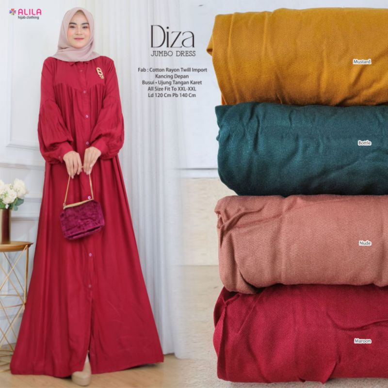 Gamis Maxy Dress Wanita Jumbo Kekinian Ld 120 Diza Ori Alila 1