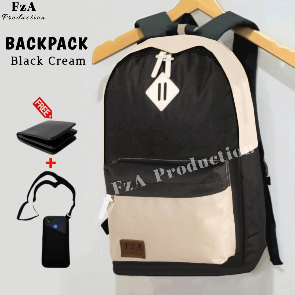 Tas Ransel Punggung Distro Casual Pria Wanita / Tas Ransel Laptop Original - FzA FREE Dompet Sakko HP