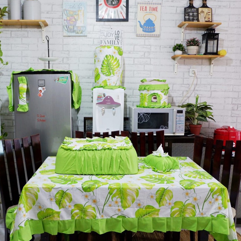 [✅COD] Kitchen Set (Isi 8 Pcs) Taplak Meja Makan Sarung Galon Cover Tutup Kulkas Mejikom Magicom Tudung Saji Kotak Tempat Tisu Tissue Aneka Motif Perlengkapan Hiasan Dekorasi Dapur Home Decor Rumah Tangga