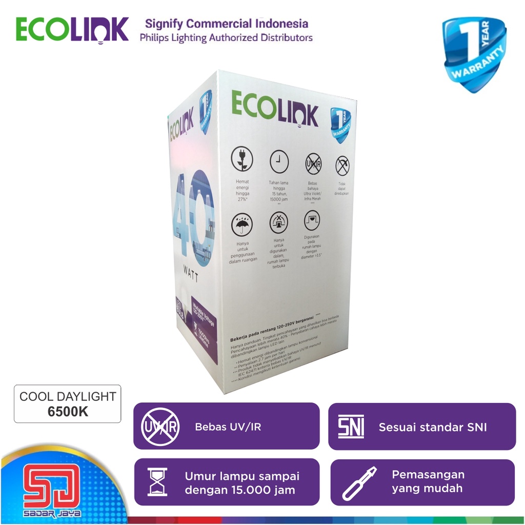 ECOLINK Lampu 40W LED Capsule 40Watt Bulb Bohlam 40 Watt - 6500K Cool Daylight Putih