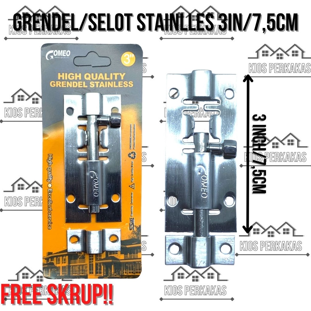 GOMEO Grendel/Gerendel Pintu Jendela|Slot/Selot Pintu Rumah Panjang 3inch/7,5cm Stainless Slot Kunci