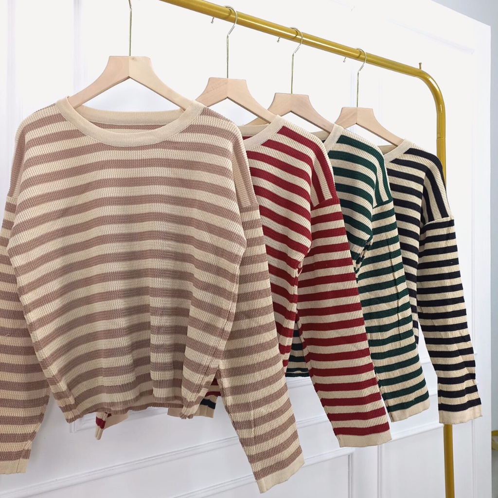 Dian Top Knit Long Sleeve - Basic Stripes Lengan Panjang - Atasan Import Blouse TM (0581)