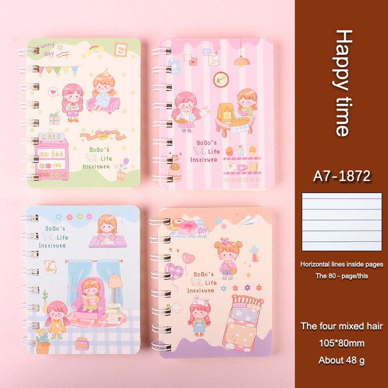 A7  Rollover Coil Buku Notebook Mini Kartun Lucu Mini Notebook Diary Portable Notebook Journal Alat Tulis-Le-Putri👸