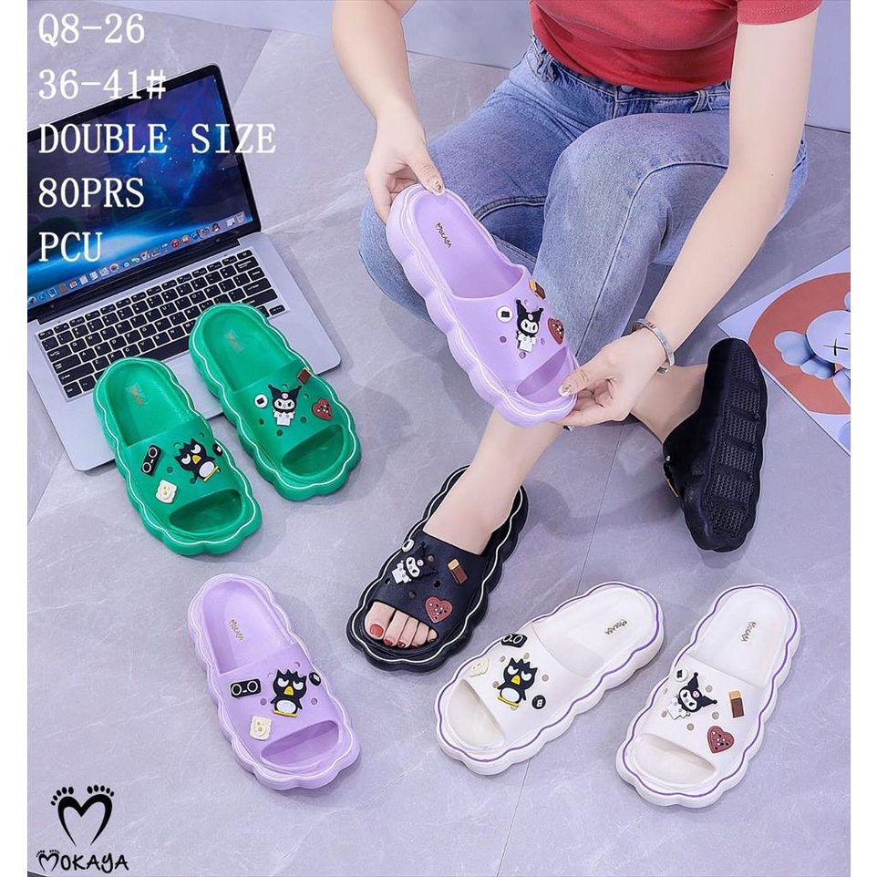 Sandal Slop Jelly Wanita Motif Kuromi Super Empuk Tebal Cute Cantik Trendy Import Mokaya / Size 36-41 (Q8-26)