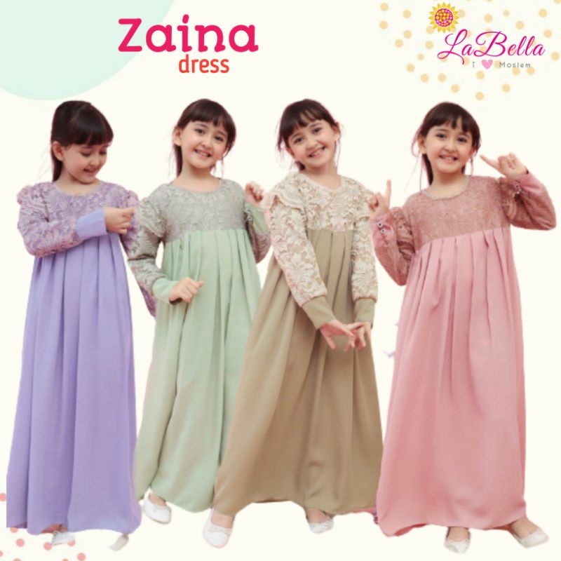 Gamis Pesta Anak Perempuan Brokat Mewah Zaina Dress Labella Tanpa jilbab