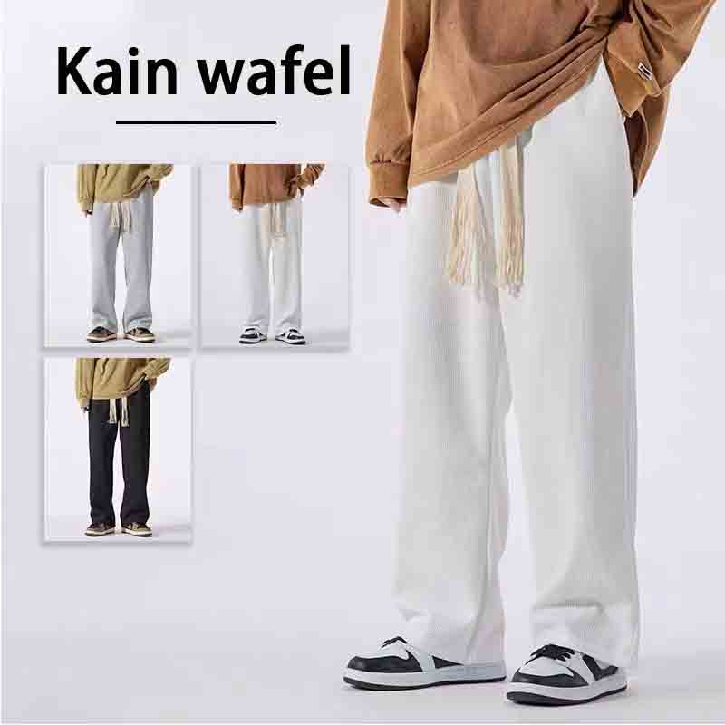 Celana Panjang Polos Pria Kain Wafel celana putih pria celana trening panjang pria dewasa terbaru 20