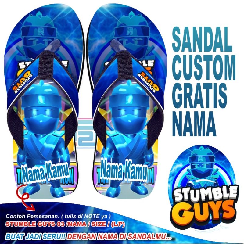 Sandal Custom Karakter  STUMBLE GUYS Nama Free Custom Suka Suka Anak/Dewasa