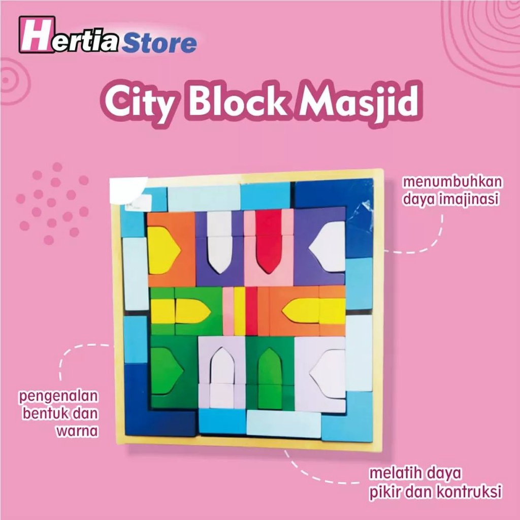 [hertiastore] City Block Masjid, Mainan Susun Balok Masjid Warna