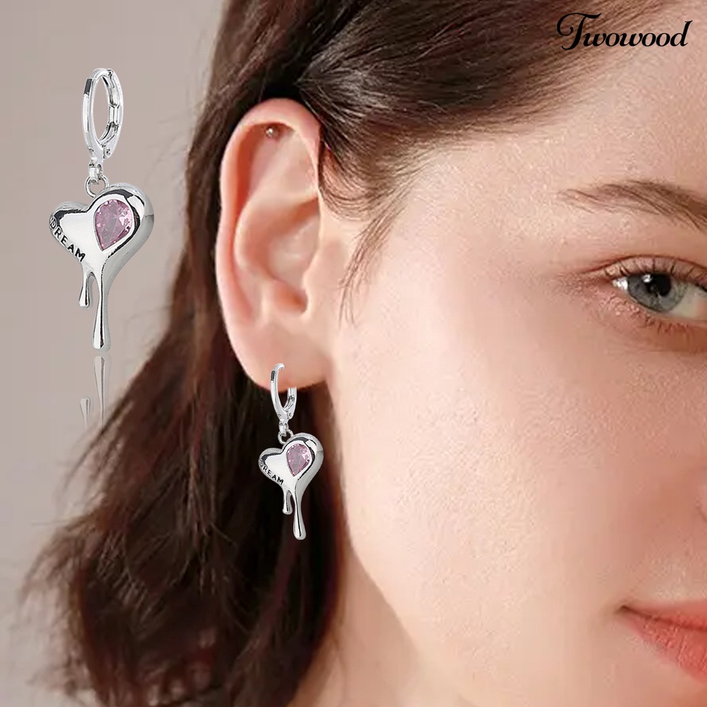 1 Pc Anting Juntai Bentuk Hati Tidak Teratur Bahan Cubic Zirconia Gaya Hip Hop Untuk Wanita