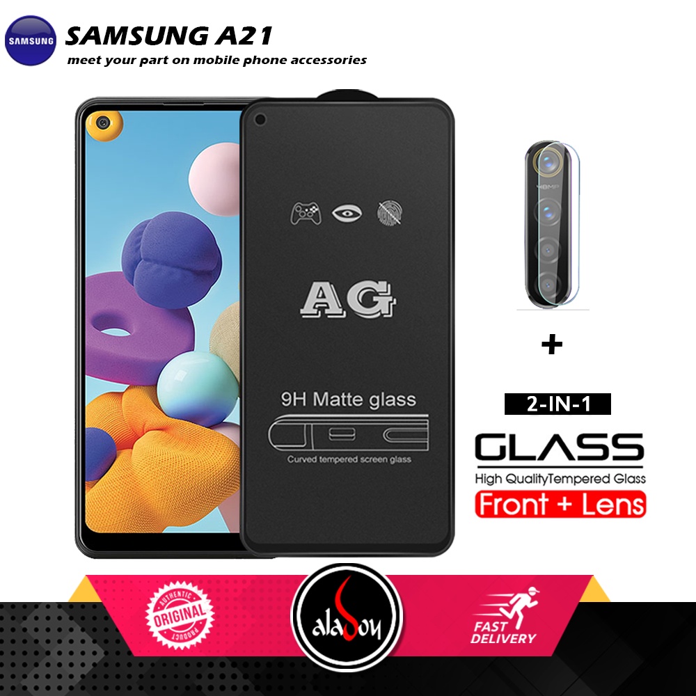 Samsung A21 PAKET 2IN1 Tempered Glass Matte Anti Glare Full Layar dan Tempered Glass Kamera