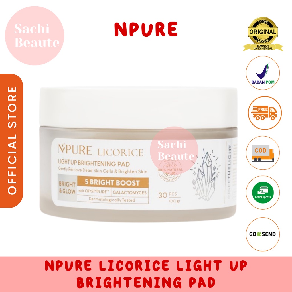 NPURE LICORICE LIGHT UP BRIGHTENING PAD Kapas Eksfoliasi Bertekstur Mengangkat Sel Kulit Mati