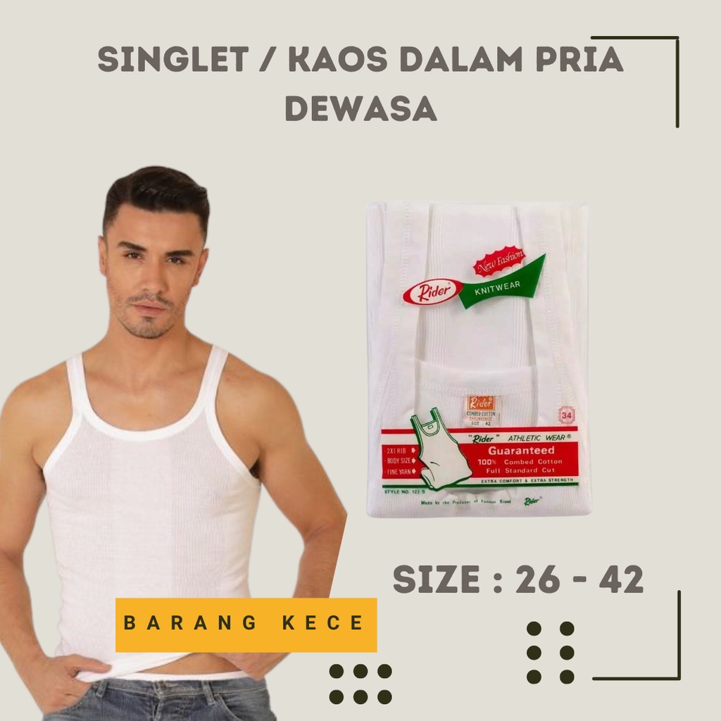 Rider 123 Kaos Kutang / Singlet Pria Cowok Dewasa Putih Bahan Katun Lembut Rider Ori COD Barang Kece