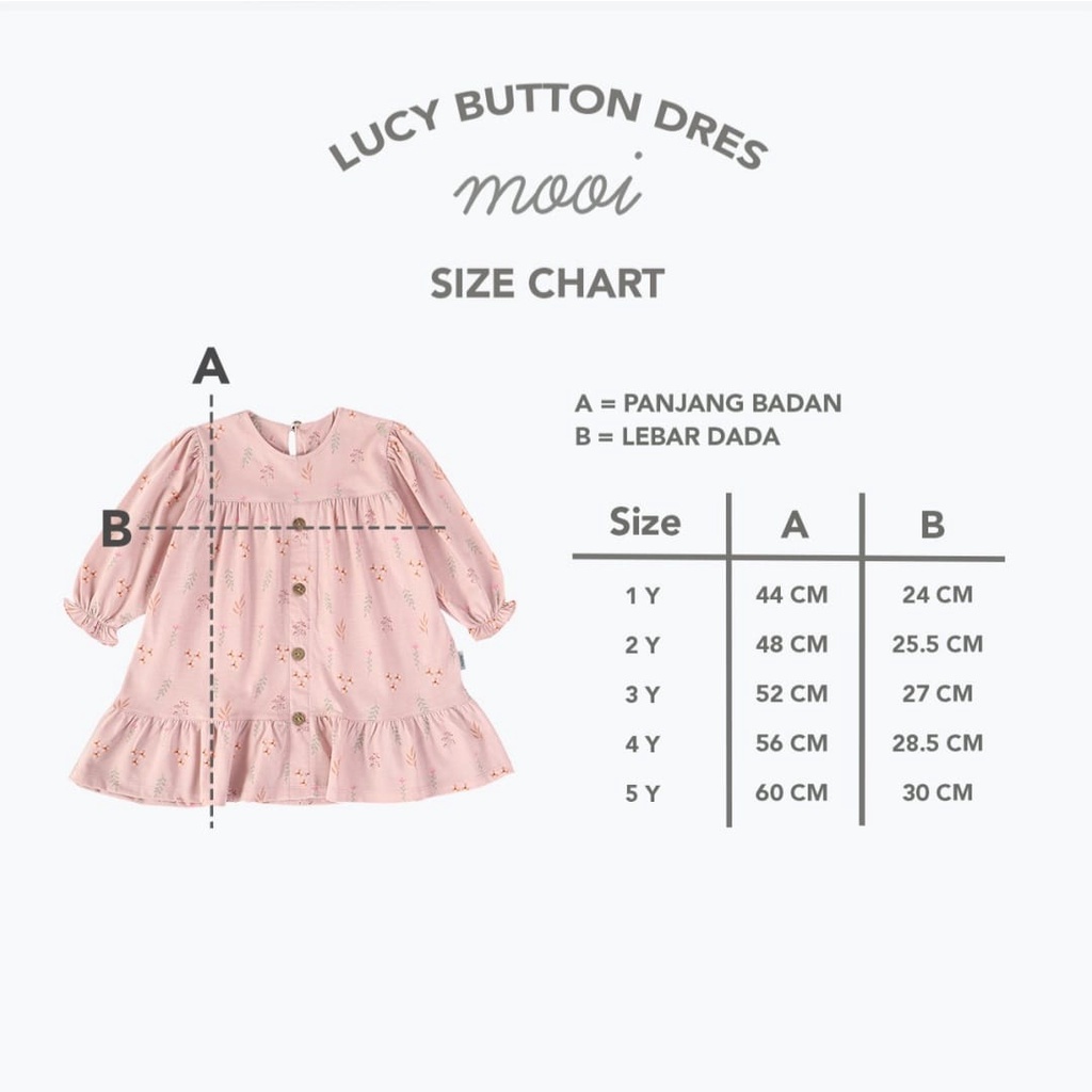 Mooi Lucy Button Dress 1-5 Tahun Dress Ruffle Panjang Fashion Anak Perempuan CBKS S23