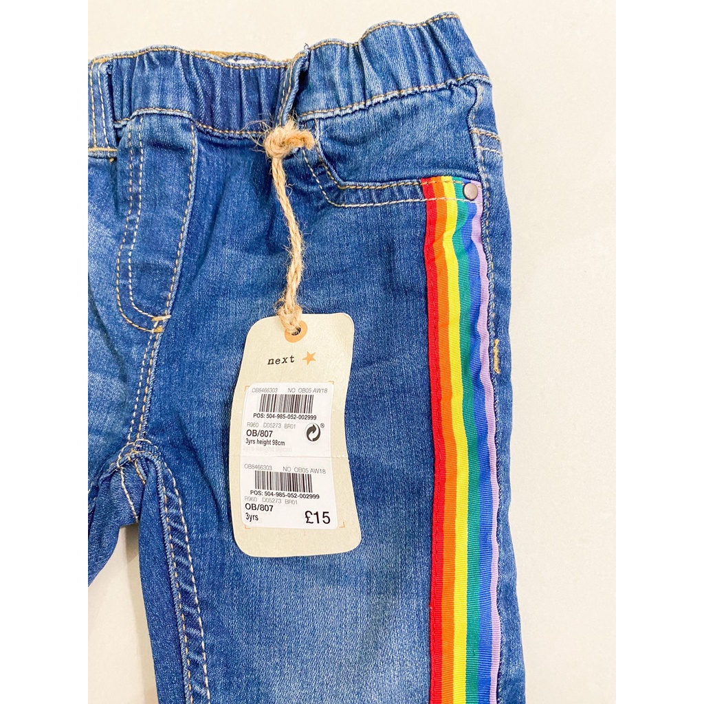 NEXT KIDS celana jeans SKinny Fit 3 years tahun adjustable waist biru list rainbow pelangi perempuan