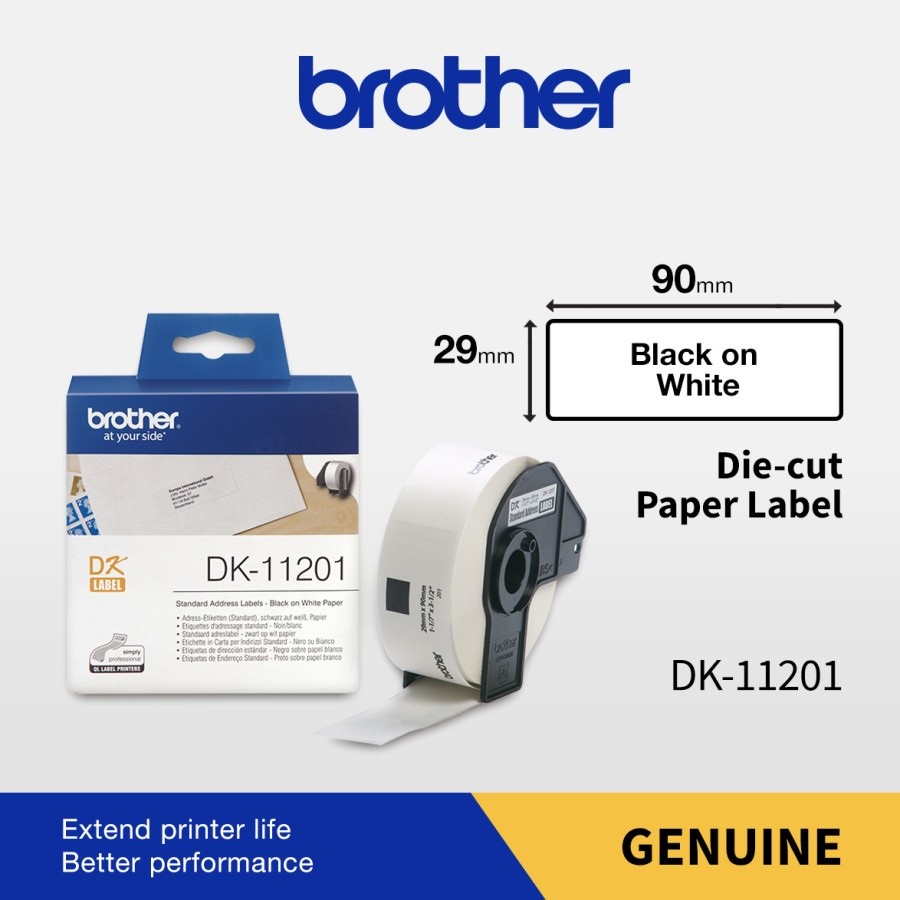 

Brother Standard Address Label Black On White Dk-11201