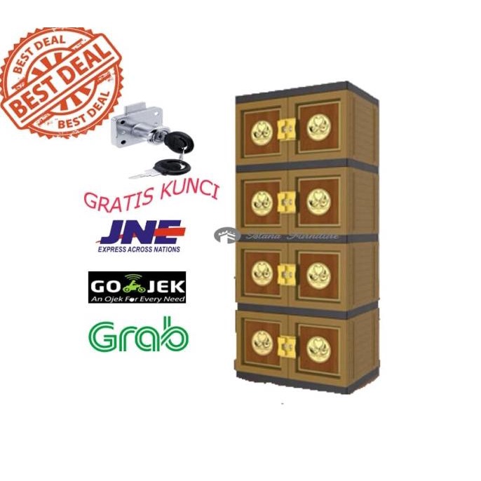 

LEMARI PLASTIK / RAK PLASTIK / LEMARI PAKAIAN BATIK 4 SUSUN + KUNCI stock ready