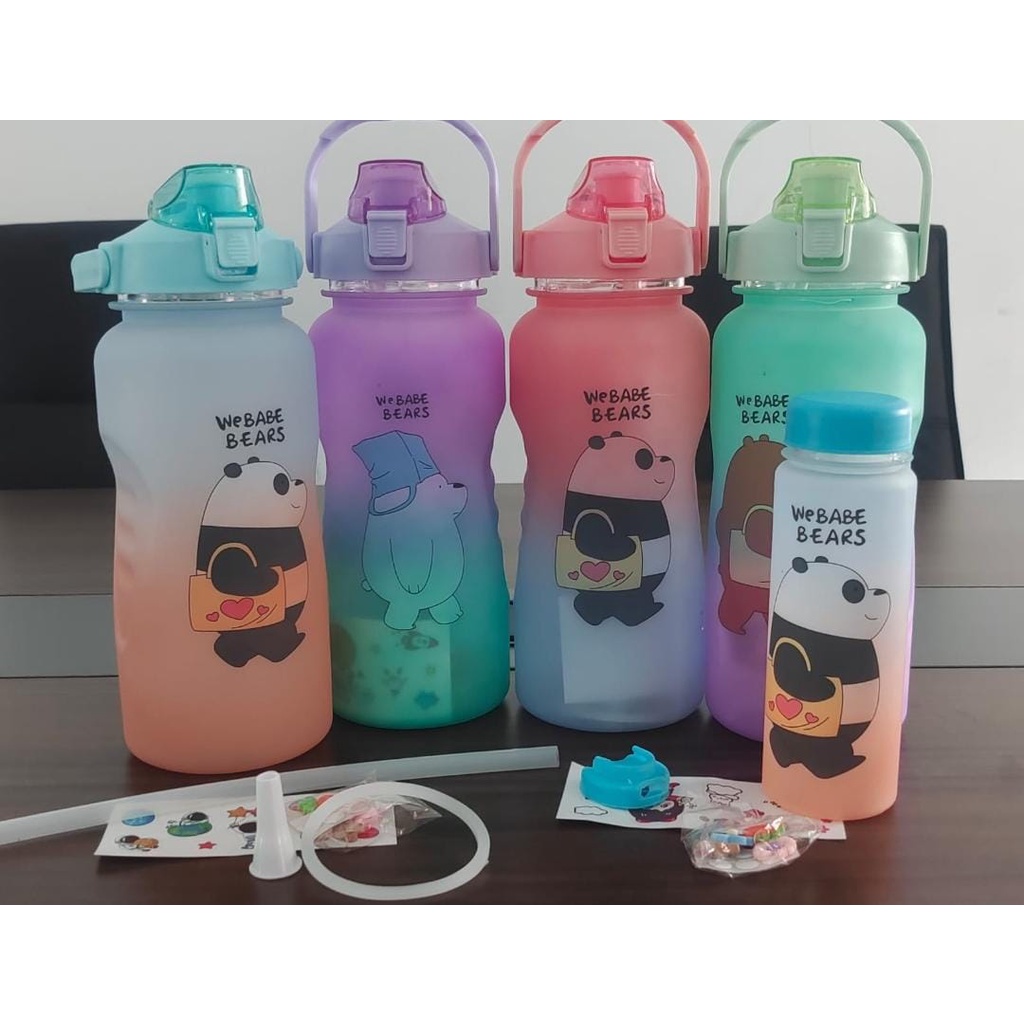 2IN1 - BOTOL WEBABE BEARS BERANAK SET DAPAT 2 BOTOL 2LT + 1 LT AIR MINUM VIRAL AUREL STIKER GRADASI PAKET HEMAT HARGA PAHE MURAH