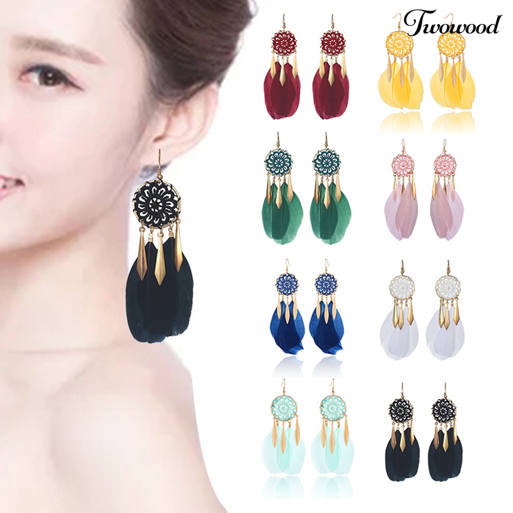 1 Pasang Anting Kait Rumbai Bentuk Dream Catcher Bulu Gaya Bohemian Untuk Pesta Pernikahan