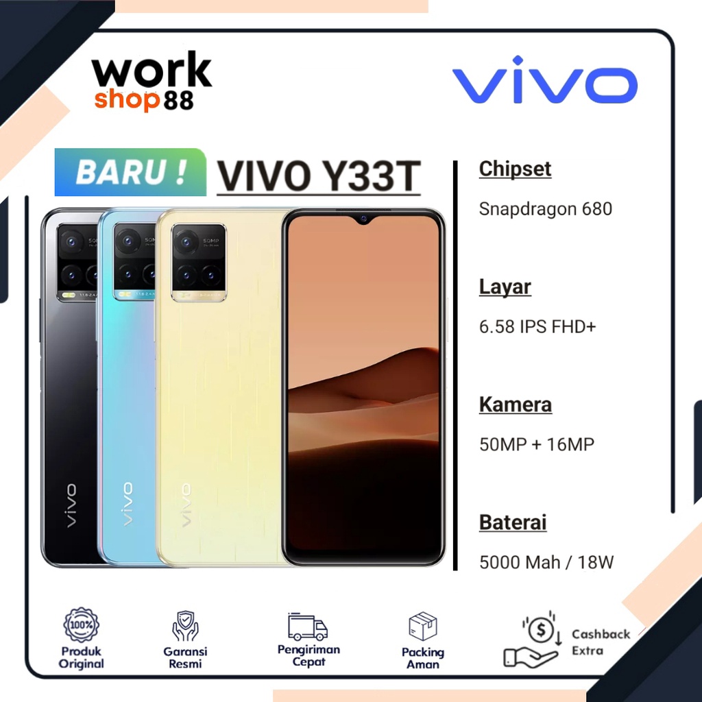PRODUK TERBARU - HP Vivo Y33T - [8GB + 4GB Extended Up To Ram 12GB] | Rom 128GB - New Original Garan
