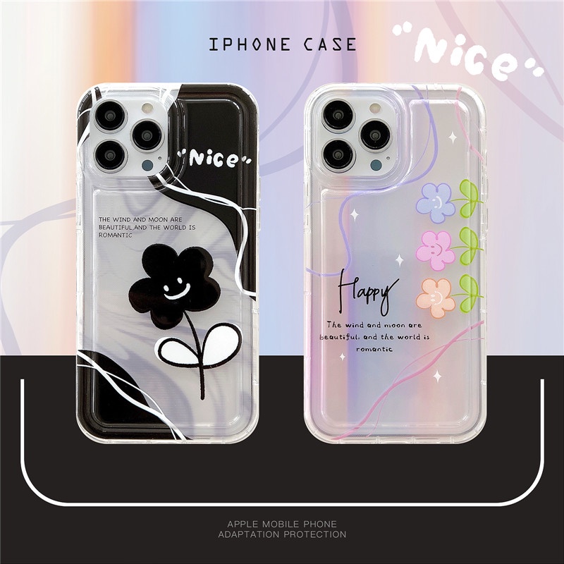 Soft Case Bumper TPU Shockproof Motif Bunga Senyum Untuk IPhone 14 13 12 11 Pro Max
