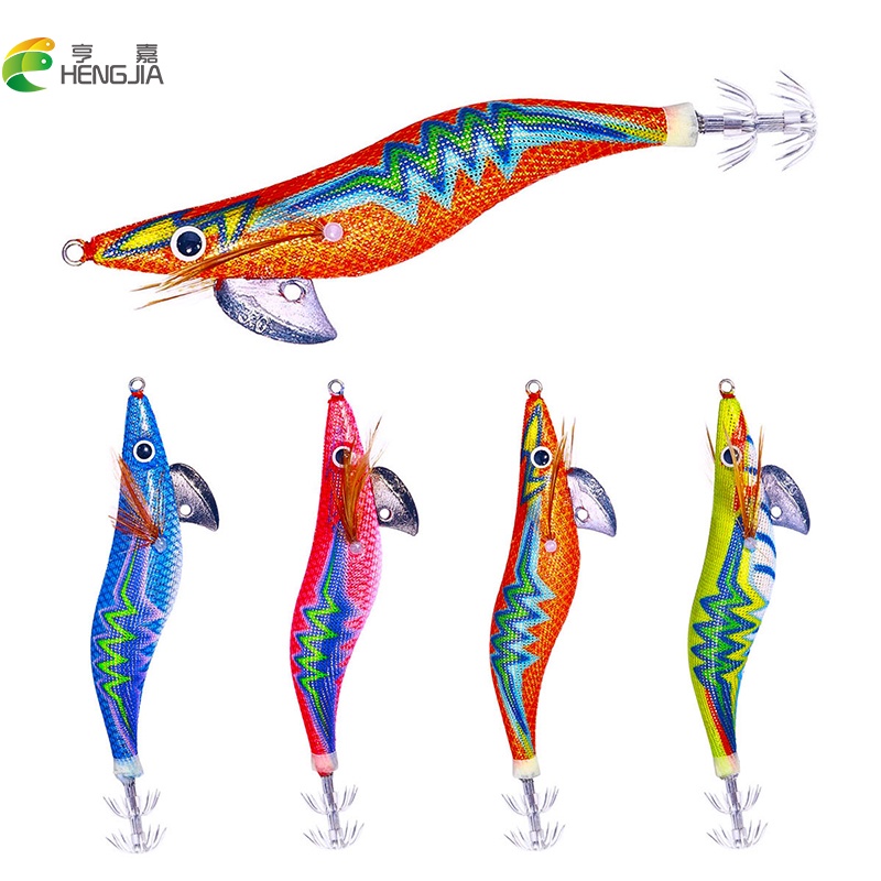 Hengjia 1pcs 11.5cm / 14.9g Shrimp Bait Umpan Pancing Udang Bahan 3.0# Squid Jig Hook Dengan Kail Cumi-cumi Octopus Luminous Fishing Lure
