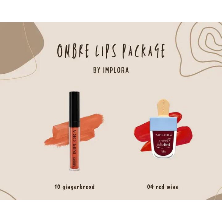 1 SET OMBRE LIP IMPLORA GINGERBREAD+ LIP TINT RED WIN 04